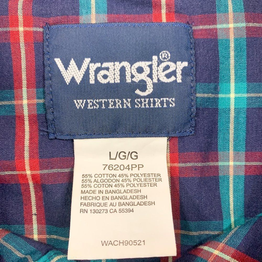 Wrangler Western Shirt Mens Large Blue‎ Red Plaid Pearl Snap Cowboy Ranch Farmer - Picture 8 of 12